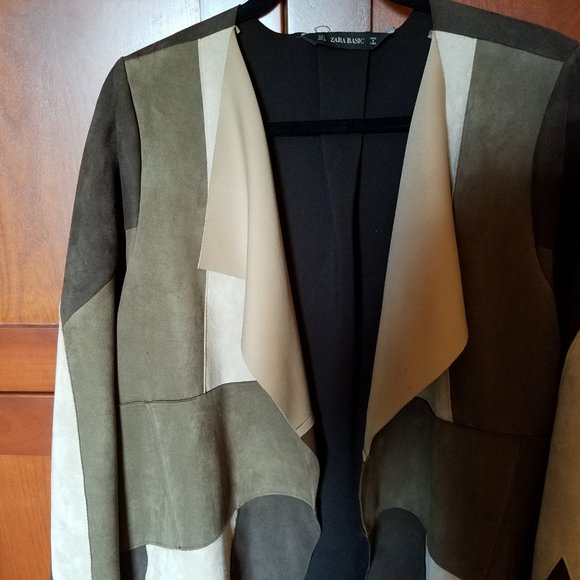 Brown & Tan Patchwork Faux Suede Coat L - Picture 1 of 7